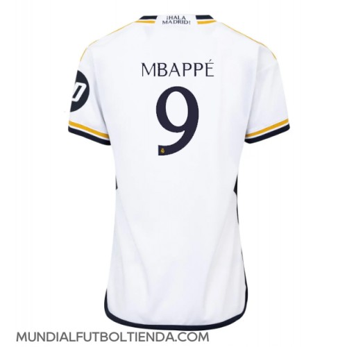 Camiseta Real Madrid Kylian Mbappe #9 Primera Equipación Replica 2023-24 para mujer mangas cortas